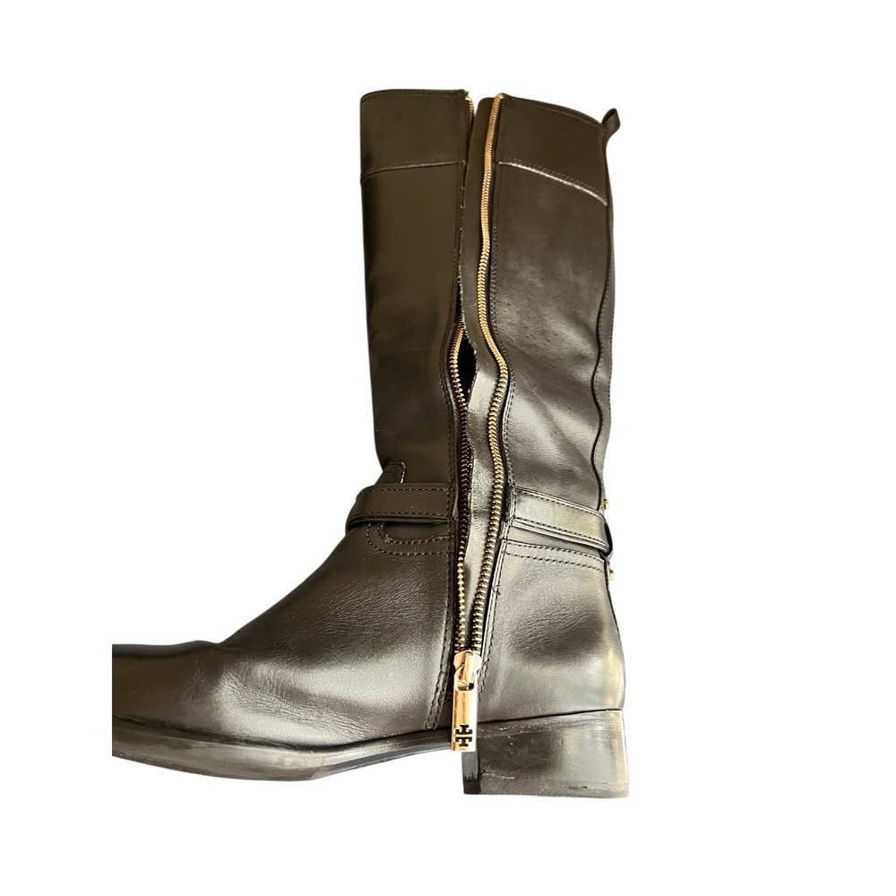 Tory Burch Women's Blair Black Leather Gold Buckle Riding Boots Shoes Size 8 - Picture 13 of 15